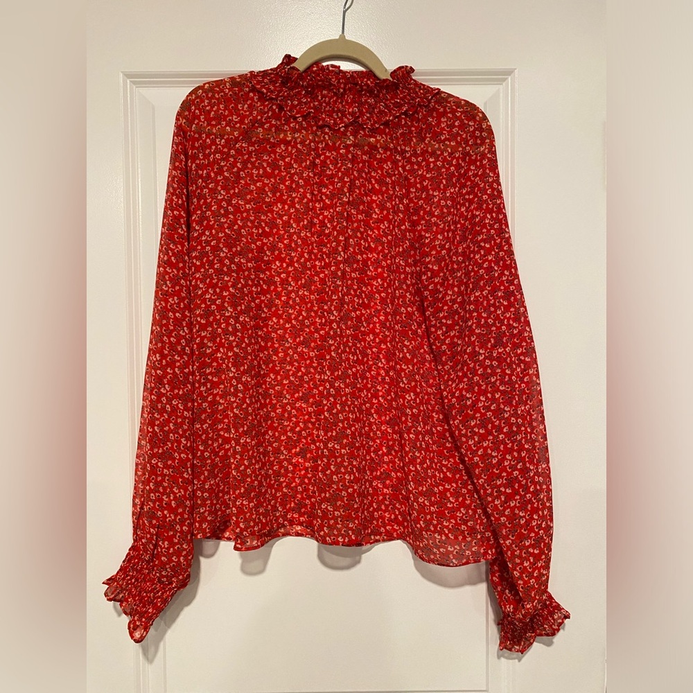 Gap long sleeve red blouse with floral pattern
